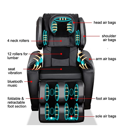 RelaxaSoothe Zero Gravity massagestoel zwart