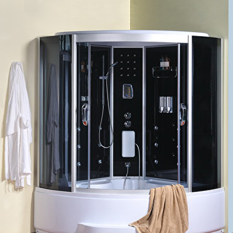 Annara halfronde stoomcabine zwart met massagebad 150x150x220 cm