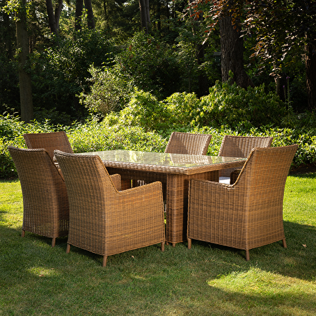 Artigiano diningset 7-delig donkerbruin wicker