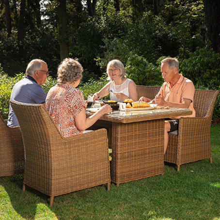 Artigiano diningset 7-delig donkerbruin wicker