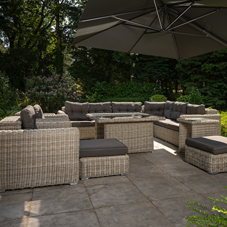 Zeufes loungeset 11-delig lichtgrijs wicker met kussenberging
