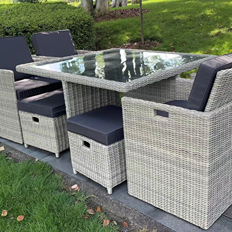 Elegante diningset 9-delig lichtgrijs wicker