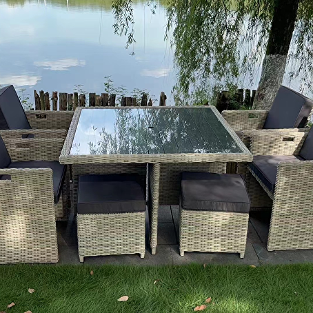 Elegante diningset 9-delig lichtgrijs wicker