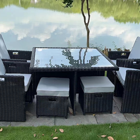 Elegante diningset 9-delig zwart wicker