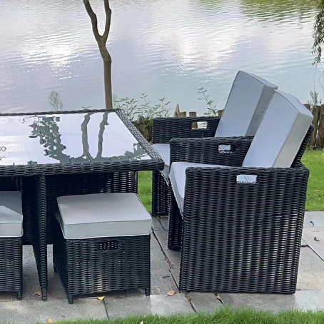 Elegante diningset 9-delig zwart wicker