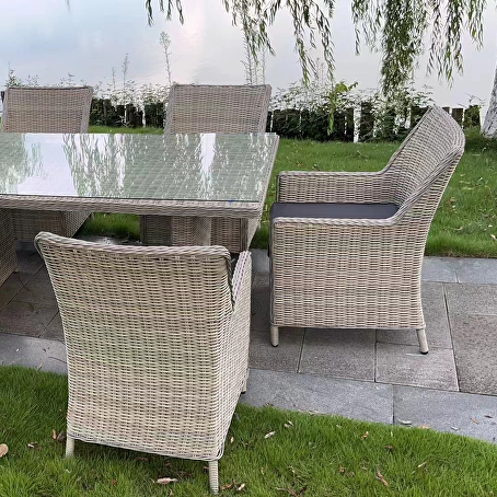 Artigiano diningset 7-delig lichtgrijs wicker