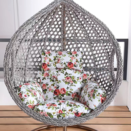 LoungeNest hangstoel grijs met witte kussens