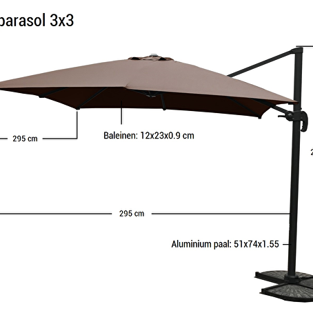 Paralux enkele zweefparasol donkergroen 300x300cm