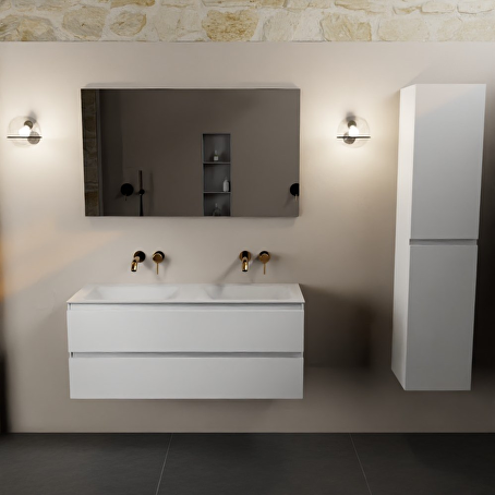 MONDIAZ AIVY 120cm badmeubel Talc, wastafel Talc solid surface dubbel zonder kraangat