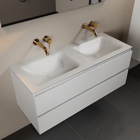 MONDIAZ AIVY 120cm badmeubel Talc, wastafel Talc solid surface dubbel zonder kraangat