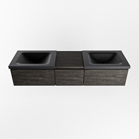 MONDIAZ BUKLA 160cm badmeubel met module 40 kleur Dark Brown met 3 lades. Wastafel CLOUD dubbel 0 kraangaten kleur Urban.
