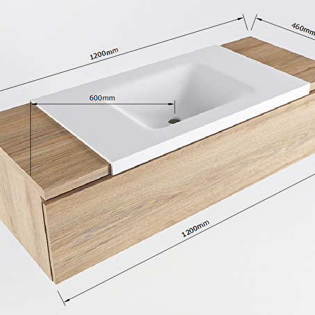 MONDIAZ BUKLA 120cm badmeubel onderkast kleur Washed Oak met 1 lade. Wastafel CLOUD midden 1 kraangat kleur Talc.