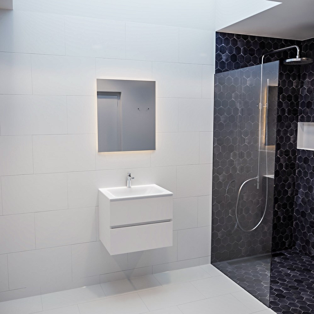 MONDIAZ VICA 60cm badmeubel talc 2 lades wastafel CLOUD midden met 1 kraangat
