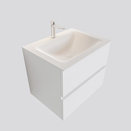MONDIAZ VICA 60cm badmeubel talc 2 lades wastafel CLOUD midden met 1 kraangat