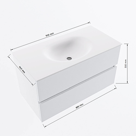 MONDIAZ VICA 90cm badmeubel onderkast Talc 2 lades. Wastafel MOON midden 1 kraangat, kleur Talc.