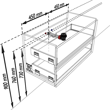 MONDIAZ VICA 90cm badmeubel onderkast Talc 2 lades. Wastafel MOON midden 1 kraangat, kleur Talc.