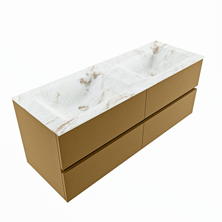 MONDIAZ VICA-DLUX 130cm badmeubel onderkast Oro 4 lades. Inbouw wastafel CLOUD dubbel zonder kraangat, kleur Frappe