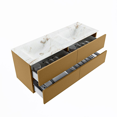 MONDIAZ VICA-DLUX 130cm badmeubel onderkast Oro 4 lades. Inbouw wastafel CLOUD dubbel zonder kraangat, kleur Frappe