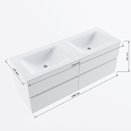 MONDIAZ VICA-DLUX 130cm badmeubel onderkast Oro 4 lades. Inbouw wastafel CLOUD dubbel zonder kraangat, kleur Frappe