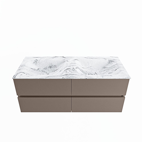 MONDIAZ VICA-DLUX 120cm badmeubel onderkast Smoke 4 lades. Inbouw wastafel CLOUD dubbel 2 kraangaten, kleur Glace.