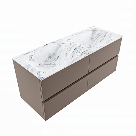 MONDIAZ VICA-DLUX 120cm badmeubel onderkast Smoke 4 lades. Inbouw wastafel CLOUD dubbel 2 kraangaten, kleur Glace.