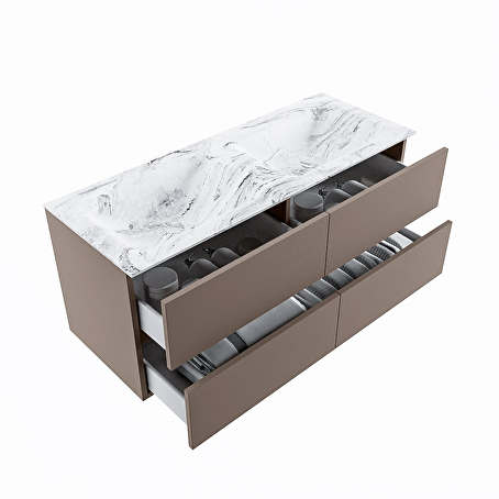 MONDIAZ VICA-DLUX 120cm badmeubel onderkast Smoke 4 lades. Inbouw wastafel CLOUD dubbel 2 kraangaten, kleur Glace.