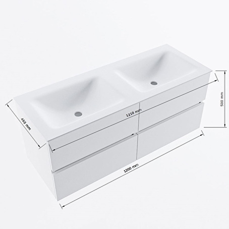 MONDIAZ VICA-DLUX 120cm badmeubel onderkast Smoke 4 lades. Inbouw wastafel CLOUD dubbel 2 kraangaten, kleur Glace.