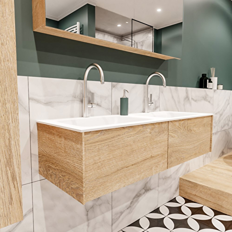 MONDIAZ LUSH 120 badmeubel washed oak 2 lades wastafel dubbel 2 kraangaten