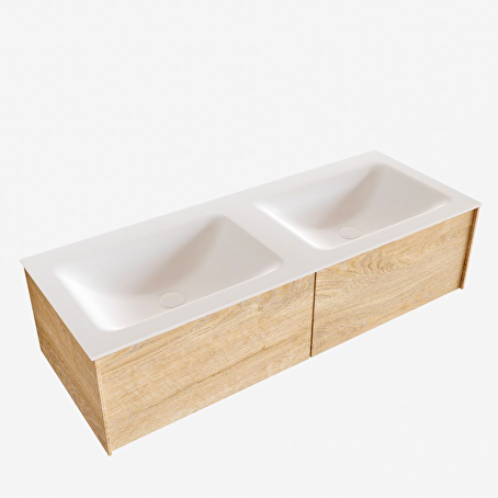 MONDIAZ LUSH 120 badmeubel washed oak 2 lades wastafel dubbel 2 kraangaten