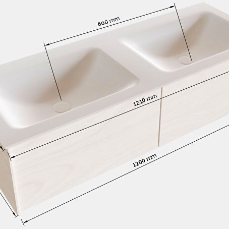 MONDIAZ LUSH 120 badmeubel washed oak 2 lades wastafel dubbel 2 kraangaten
