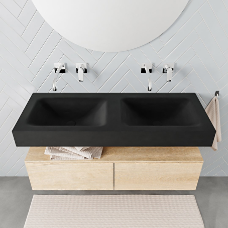 MONDIAZ ALAN badmeubel 120 washed oak 2 lades vrijhangend wastafel dubbel zonder kraangat zwart