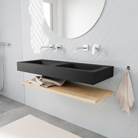 MONDIAZ ALAN badmeubel 120 planchet washed oak vrijhangend wastafel dubbel zonder kraangat zwart