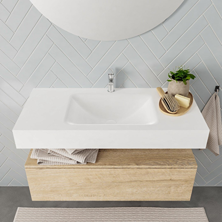 MONDIAZ ALAN badmeubel 100 washed oak 1 lade vrijhangend wastafel midden 1 kraangat wit
