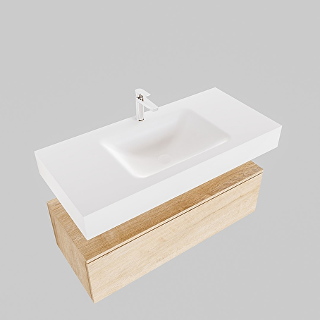 MONDIAZ ALAN badmeubel 100 washed oak 1 lade vrijhangend wastafel midden 1 kraangat wit
