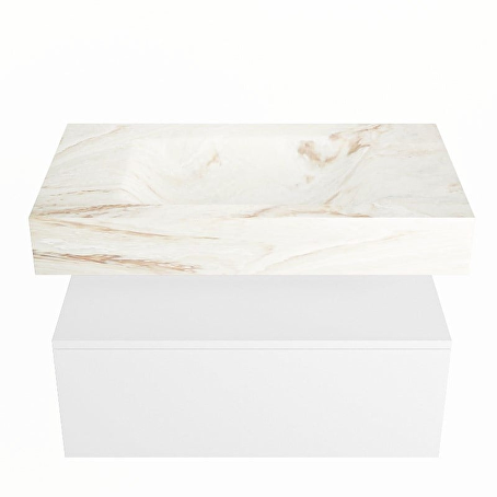 MONDIAZ ALAN-DLUX 80cm badmeubel onderkast Talc 1 lade. Vrijhangende wastafel CLOUD midden zonder kraangat, kleur Frappe.