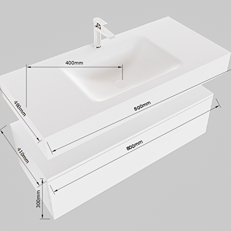 MONDIAZ ALAN-DLUX 80cm badmeubel onderkast Talc 1 lade. Vrijhangende wastafel CLOUD midden zonder kraangat, kleur Frappe.