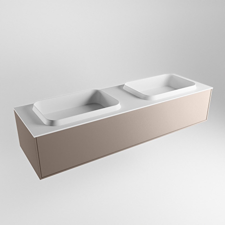 MONDIAZ ERIN 150cm badmeubel onderkast kleur Smoke met 1 lade. Wastafel RIDGE dubbel 2 kraangaten kleur Talc.