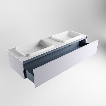 MONDIAZ ERIN 150cm badmeubel onderkast kleur Cale met 1 lade. Wastafel RIDGE dubbel 2 kraangaten kleur Talc.
