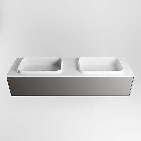 MONDIAZ ERIN 150cm badmeubel onderkast kleur Dark_grey met 1 lade. Wastafel RIDGE dubbel 2 kraangaten kleur Talc.