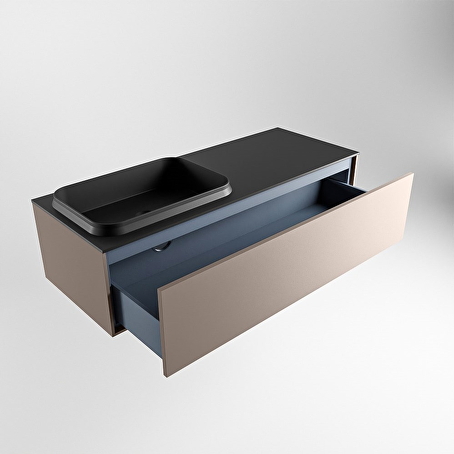 MONDIAZ ERIN 120cm badmeubel onderkast kleur Smoke met 1 lade. Wastafel RIDGE links 0 kraangaten kleur Urban.
