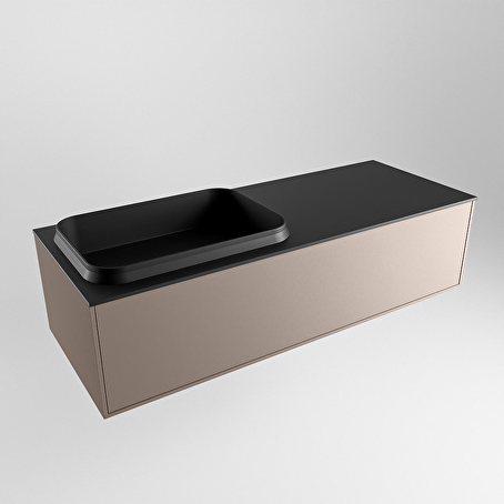 MONDIAZ ERIN 120cm badmeubel onderkast kleur Smoke met 1 lade. Wastafel RIDGE links 0 kraangaten kleur Urban.