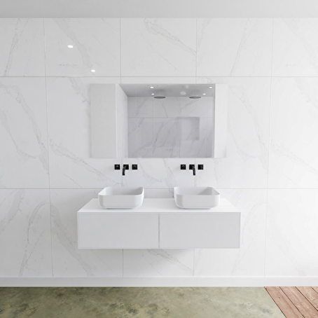 MONDIAZ LAGOM 130 badmeubel solid surface talc 2 lades BINX dubbel 0 kraangaten