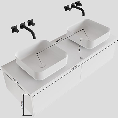 MONDIAZ LAGOM 130 badmeubel solid surface talc 2 lades BINX dubbel 0 kraangaten