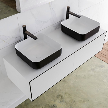 MONDIAZ LAGOM 120 badmeubel solid surface urban 2 lades BINX dubbel 2 kraangaten