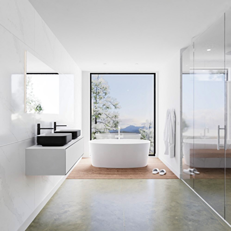 MONDIAZ LAGOM 120 badmeubel solid surface urban 2 lades BINX dubbel 2 kraangaten