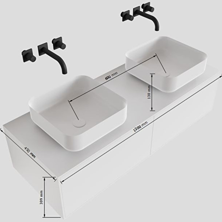 MONDIAZ LAGOM 120 badmeubel solid surface urban 2 lades BINX dubbel 2 kraangaten