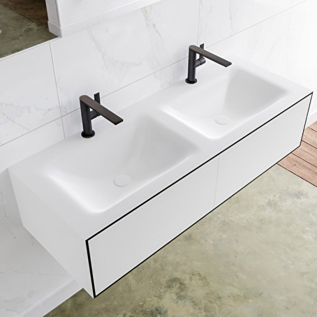 MONDIAZ LAGOM 120 badmeubel solid surface urban 2 lades CLOUD dubbel 2 kraangaten