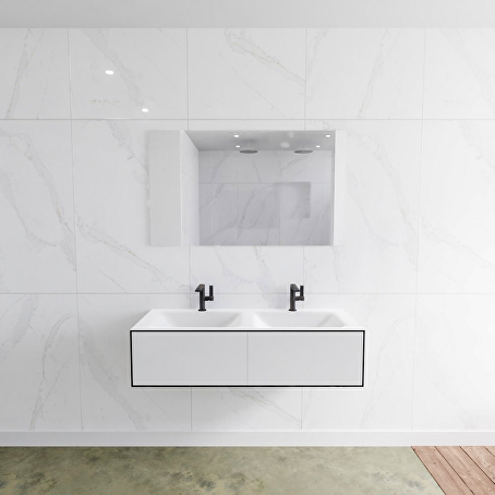 MONDIAZ LAGOM 120 badmeubel solid surface urban 2 lades CLOUD dubbel 2 kraangaten