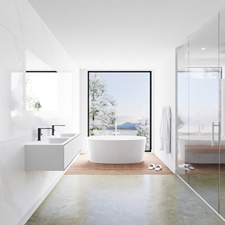 MONDIAZ LAGOM 120 badmeubel solid surface urban 2 lades CLOUD dubbel 2 kraangaten