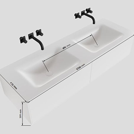 MONDIAZ LAGOM 120 badmeubel solid surface urban 2 lades CLOUD dubbel 2 kraangaten
